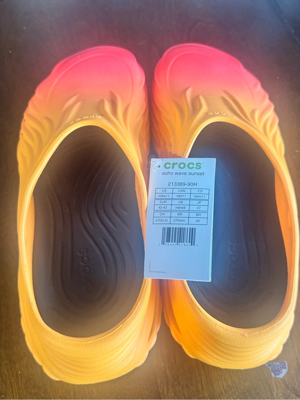 CROCS Echo Wave Sunset Kids Clogs in Orange to Pink Gradient